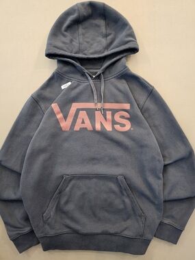 Vans Classic Pullover Hoodie Slate Blue with Pink Logo - Size Small